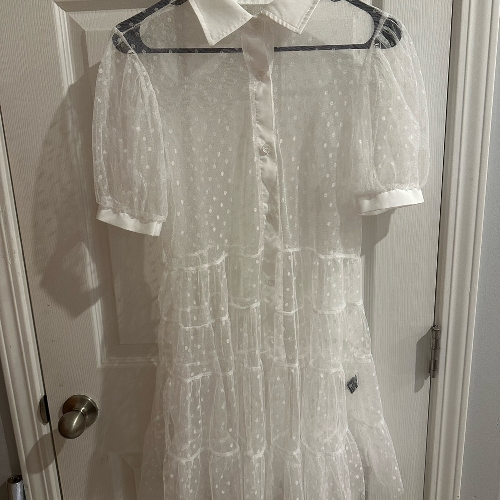 Elegant White Sheer Polkadot Dress